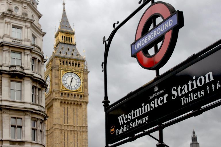 View of Westminster Tube station sign with Big Ben in the background - part of 48 hours in London.