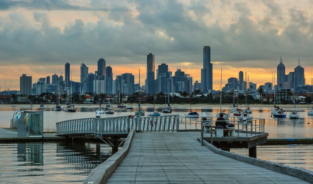 Skyline view of Melbourne from St Kildas. Plan a gap year and experience Australia.